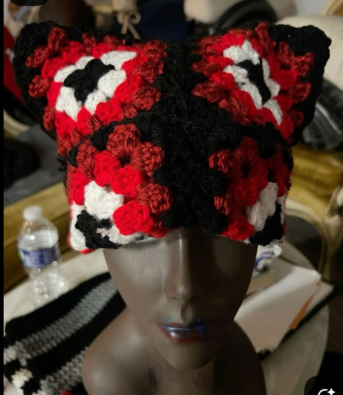 Bonnet Cat Granny Square – Style Félin – 100% Coton – Fait Main – €24,99