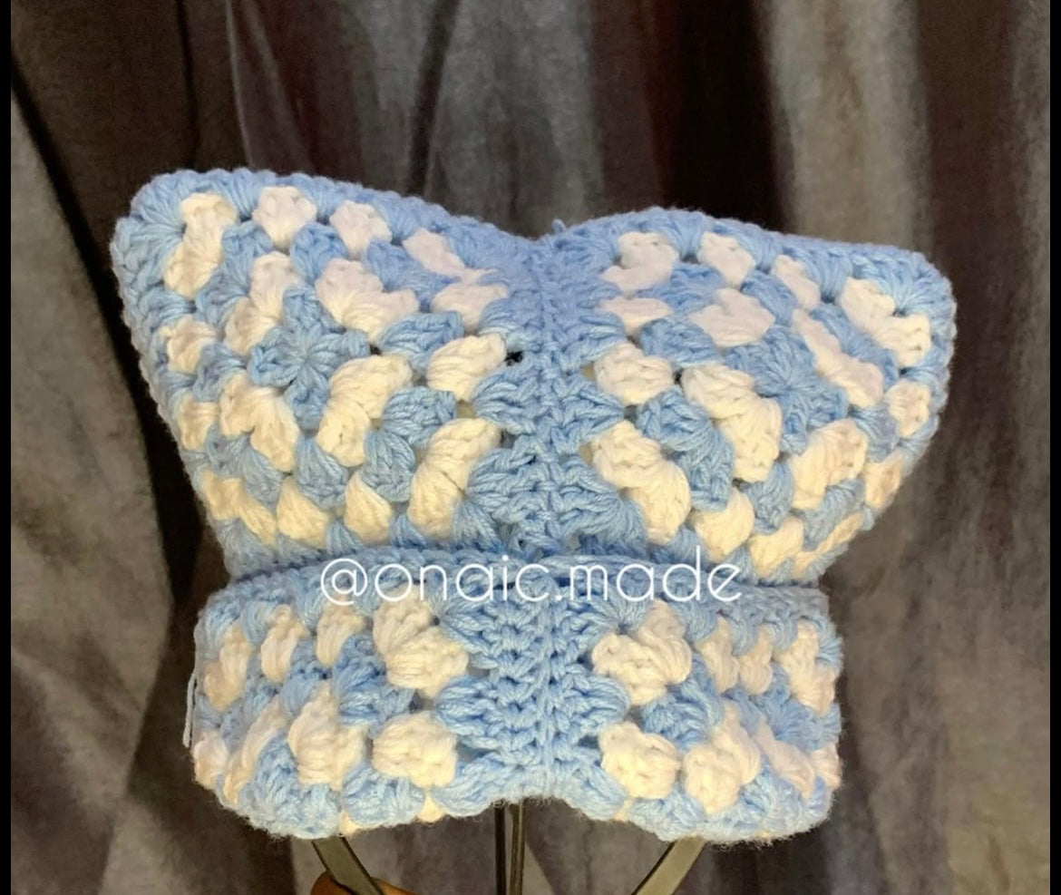 Bonnet Cat Granny Square – Style Félin – 100% Coton – Fait Main – €24,99
